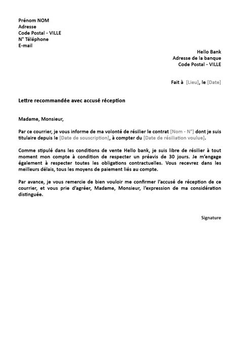 Exemple De Lettre De Demande De Cloture De Compte Bancaire Le