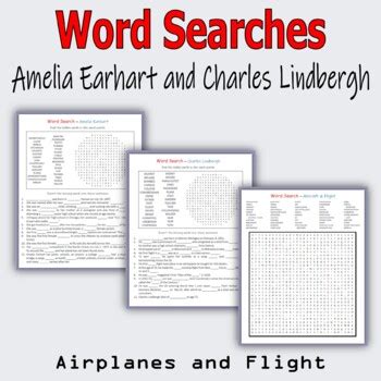 Word Searches Amelia Earhart And Charles Lindbergh Airplanes Flight