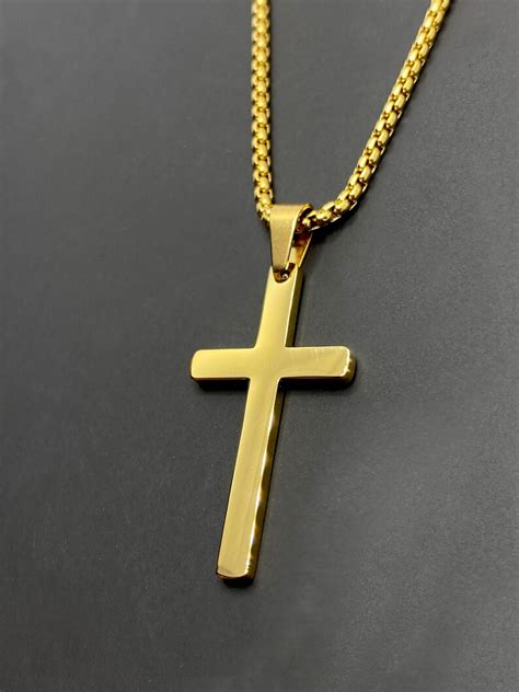 Cross Pendant For Men Mens Gold Cross Necklace Engraved Etsy