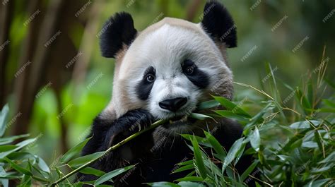 Premium Photo | A gentle giant panda peacefully munching on bamboo in ...