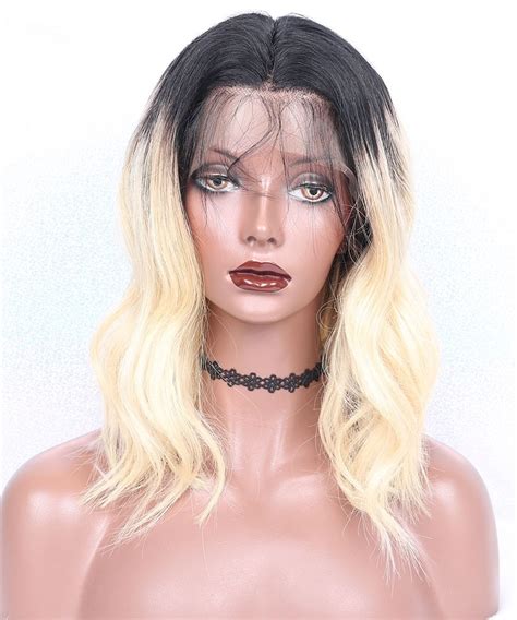 Ombre Colored B Blonde Lace Front Human Hair Wigs Density