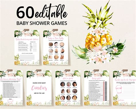 Bearbeitbares M Dchen Ananas Baby Shower Spiel Bundle Rosa Tropische