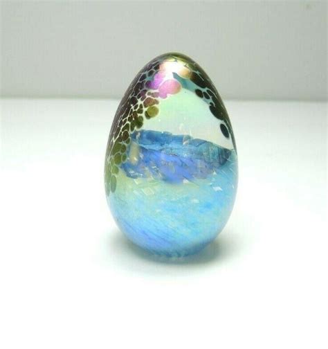 Signed Msh 1992 Mount St Helens Iridescent Glass Egg Paperweight Paper Weight Iridescent