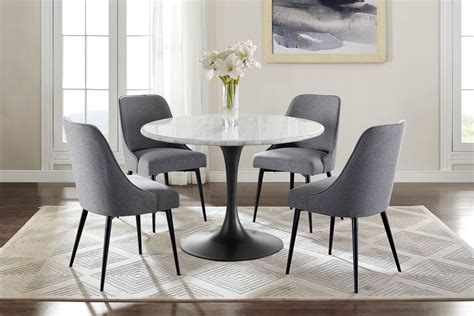 Colfax Round Marble Table + 4 Grey Chairs at Gardner-White