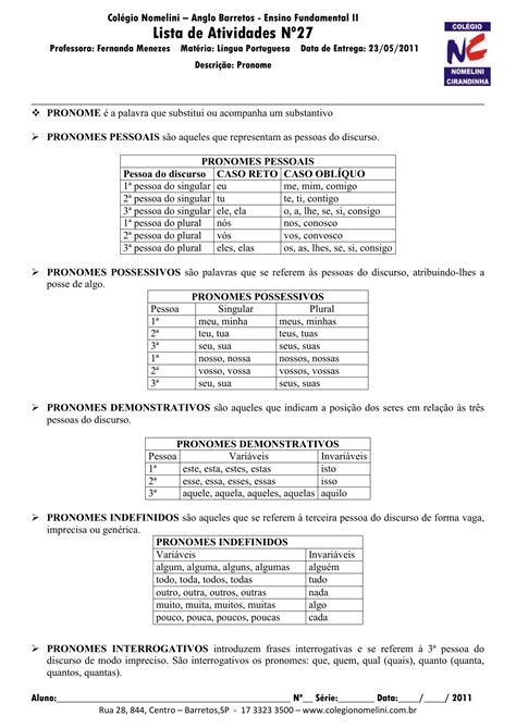 Atividades Sobre Pronomes O Ano Fundamental EDUCA 51597 Hot Sex Picture