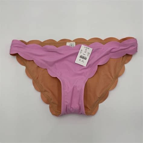 J Crew Swim J By J Crew Scallop Piqu Surf Hipster Bikini Bottom Pink Purple Size M Nwt