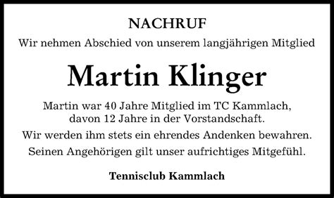 Traueranzeigen Von Martin Klinger Augsburger Allgemeine Zeitung