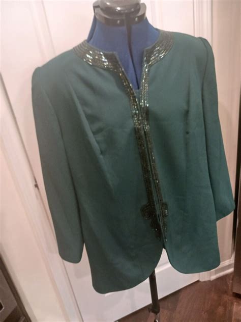 Vintage Frank Usher Green Beaded Suit Jacket Blazer U Gem