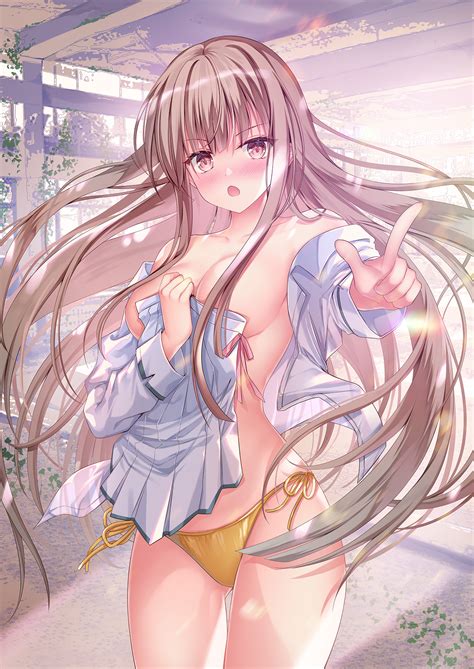 Sousouman Commentary Request Highres Girl Angry Bikini Blush Breasts Brown Eyes Brown
