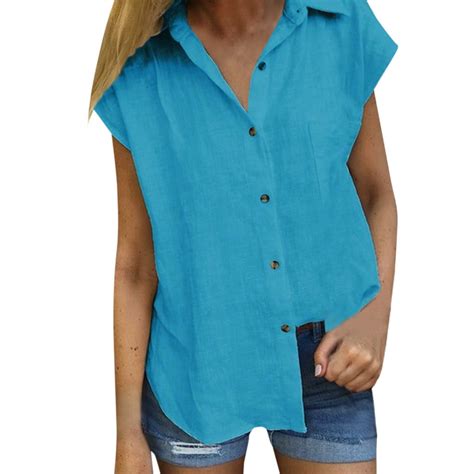 Outfmvch Linen Shirts For Women Button Down Tops For Women Solid Short