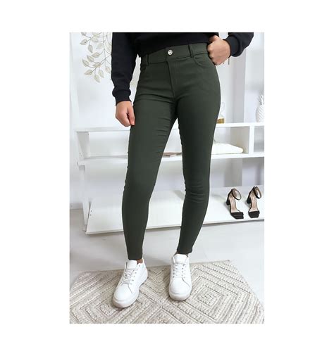 Pantalon Slim Kaki Basic Avec Poche Avant Et Arrière