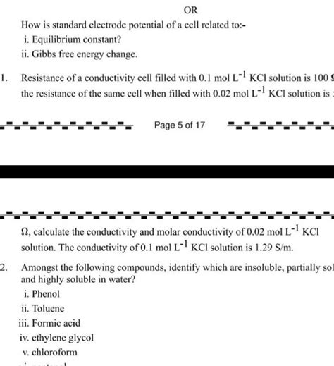 Resistance Of A Conductivity Cell Filled With Mol L Kclsolution Is