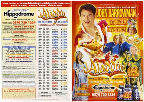 Flyer of the pantomime Aladdin, December 2007 – Hippodrome Heritage