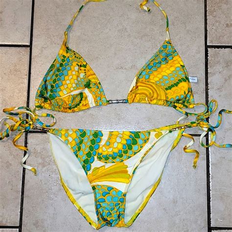 Trina Turk Bikini Swim Suit Yellow Blue Two Piece Ret Gem