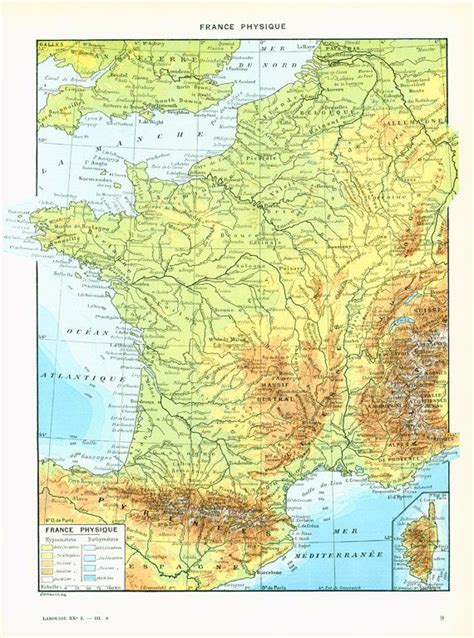 1933 Carte De La France Physique Planche Originale Larousse Etsy