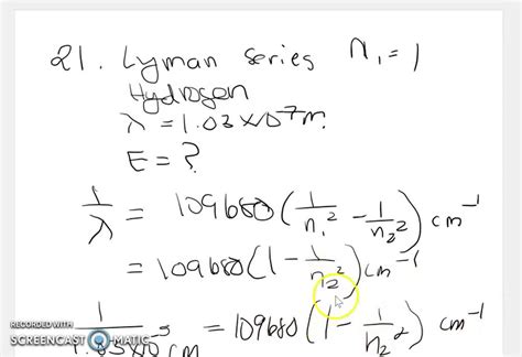 SOLVED:A line in the Lyman series of hydrogen has a wavelength of 1.03 ...