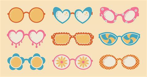 Collection Of Groovy Hippie Sunglasses In Flat Style Cartoon Abstract