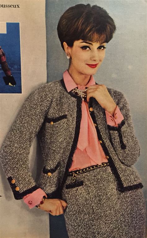 Coco Chanel 1958 Black And White Tweed Suit Over A Pink Silk Blouse