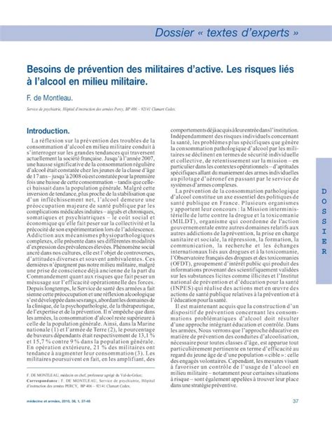 Pdf Besoins De Pr Vention Des Militaires Dactive Les Risques