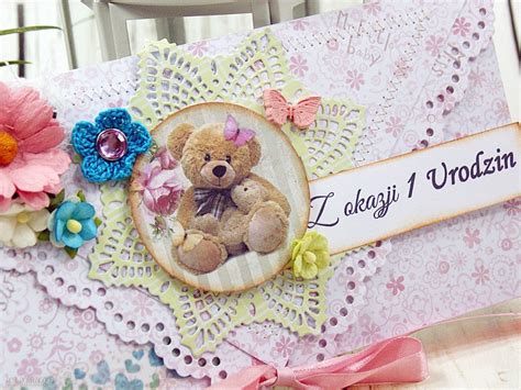 scrapbooking kartki urodzinowa miś ღ art Madam pl