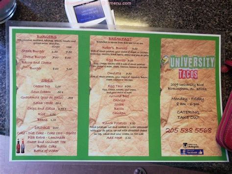 Online Menu of University Tacos and Burritos Restaurant, Birmingham ...