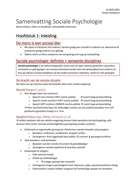 Samenvatting Sociale Psychologie Tristan Hulsbosch