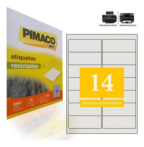 Etiquetas 14 Pimaco 33 9x101 6 Papel A4 Adesiva Inkjet Laser MercadoLivre