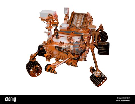 3D Rendering Of A Mars Rover Space Vehicle Isolated On White Background