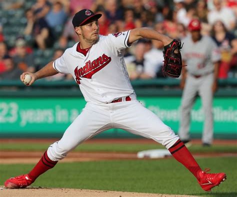 Cleveland Indians Trevor Bauer pitching against the Cincinnati Reds at ...