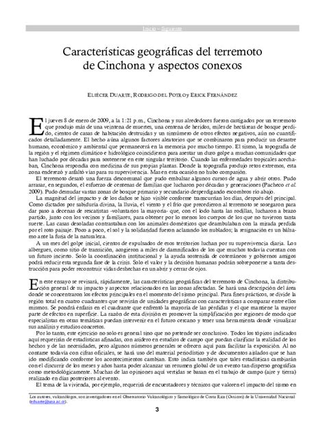 Características geográficas del terremoto de Cinchona y aspectos