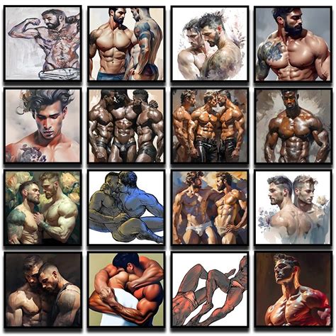 Quadrado Abstrato Masculino Nude Figure Poster Retrato E Gay Couple Print Pintura Em Tela Wall