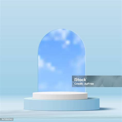 Podium Biru 3d Dan Pemandangan Dinding Biru Minimal Podium 3d