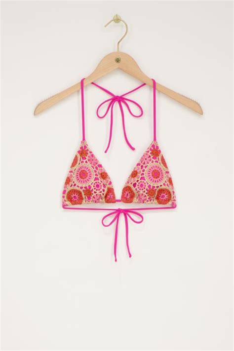 Pink Triangle Bikini Top With Crochet My Jewellery
