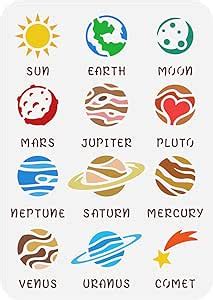 Amazon FINGERINSPIRE Solar System Planets Painting Stencil 8 3x11