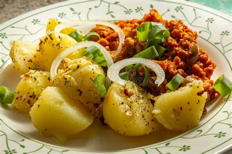 A Plate Of Seasoned Potatoes And Soy Protein Stock Image Image Of