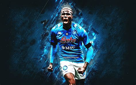 Victor Osimhen Napoli Nigerian Footballer Portrait Blue Stone