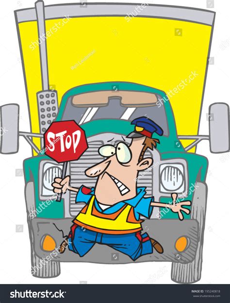 Cartoon Crossing Guard Man Stuck To The Front Of A Truck Stock Vector ...