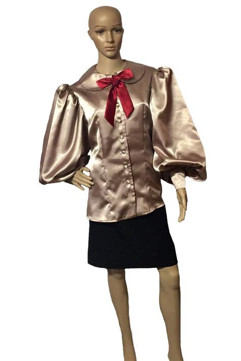 Nude Peter Pan Collar Satin Blouse In Sizes Women XS S M L XL XL XL
