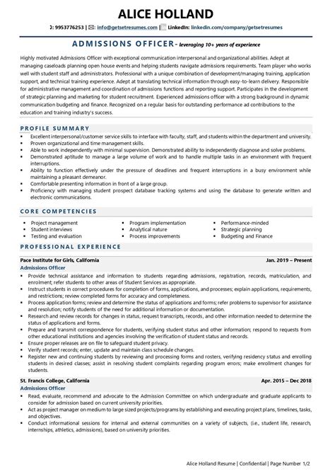 Admissions Officer Resume Examples And Template With Job Winning Tips