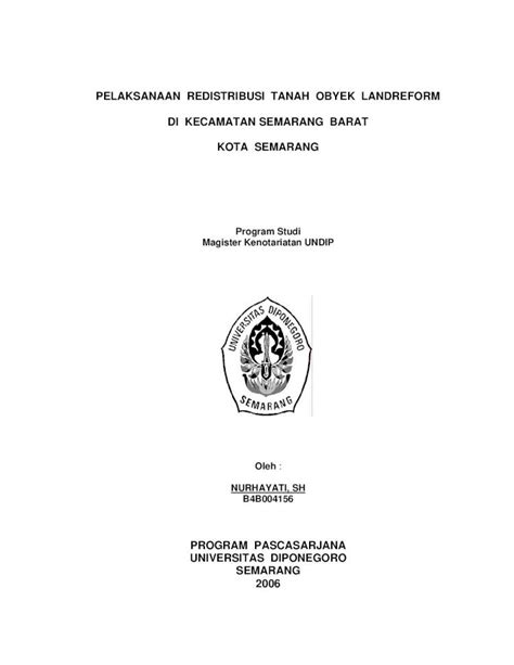 Pdf Pelaksanaan Redistribusi Tanah Obyek Eprints Undip Ac Id