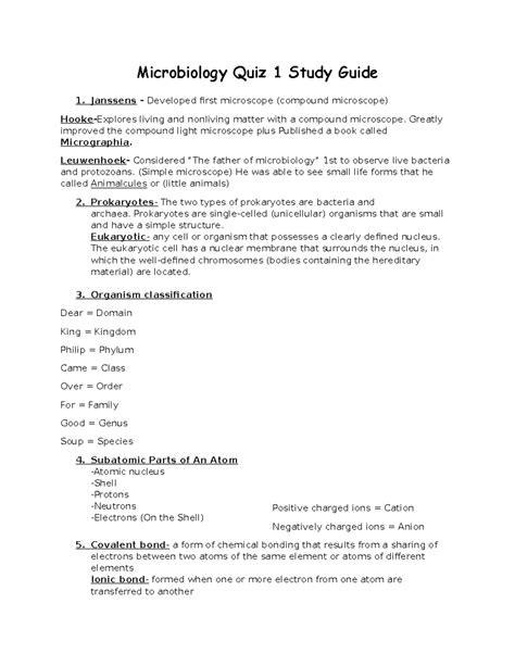 Microbiology Quiz 1 Study Guide - Microbiology Quiz 1 Study Guide