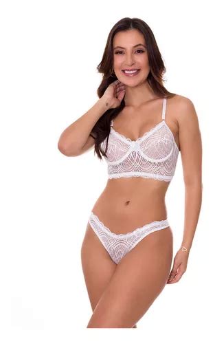 Conjunto De Lingerie Rosê Em Renda Transparente Vf13 Parcelamento