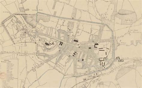 Fragment of an archive map of Provins showing the town inside the ...