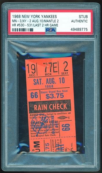 Lot Detail - 1968 NY Yankees Ticket Stub:: Mantle w/ Final 2 Game HR's ...