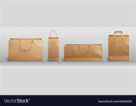 Craft brown paper bag and handle mockup Royalty Free Vector