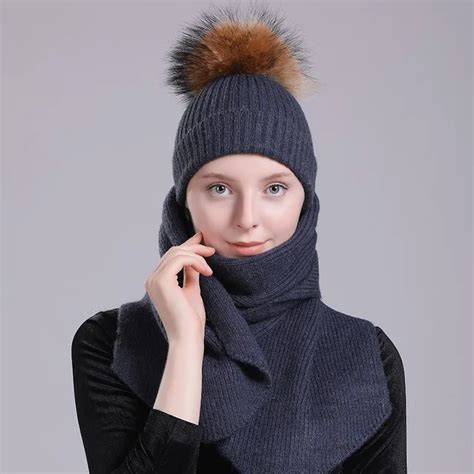 Mnkncl Women Winter Hat And Scarf Set Fashion Cashmere High Quality Fur