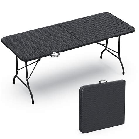 Vounot Table De Camping Pique Nique Pliable Cm Hdpe Polyrotin Noire