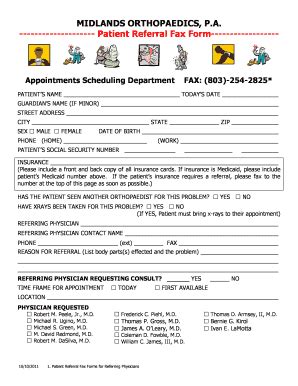 Fillable Online Patient Referral Fax Form Midlands Orthopaedics Fax