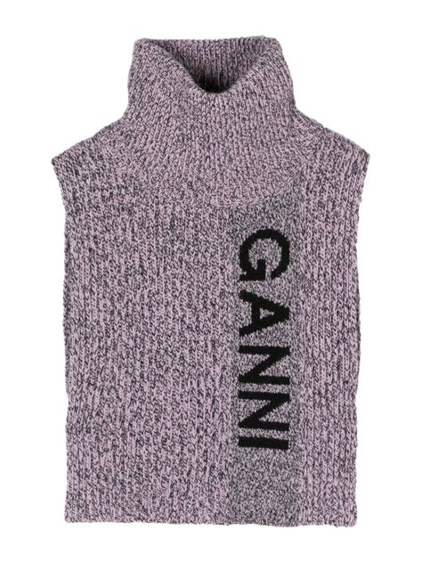 GANNI Intarsia Knit Logo Collar Farfetch