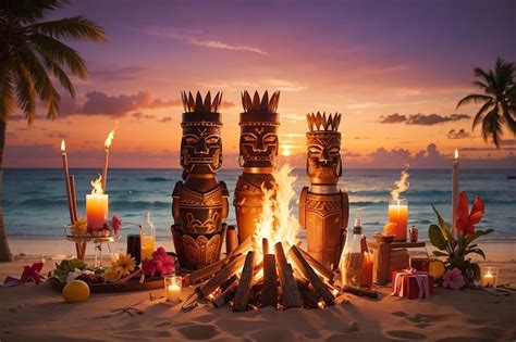 Premium AI Image | A tropical beach birthday party with tiki torches a ...